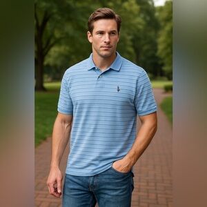 Polo Ralph Lauren Men's Powder Blue Striped Polo Shirt Pima Cotton Size XL